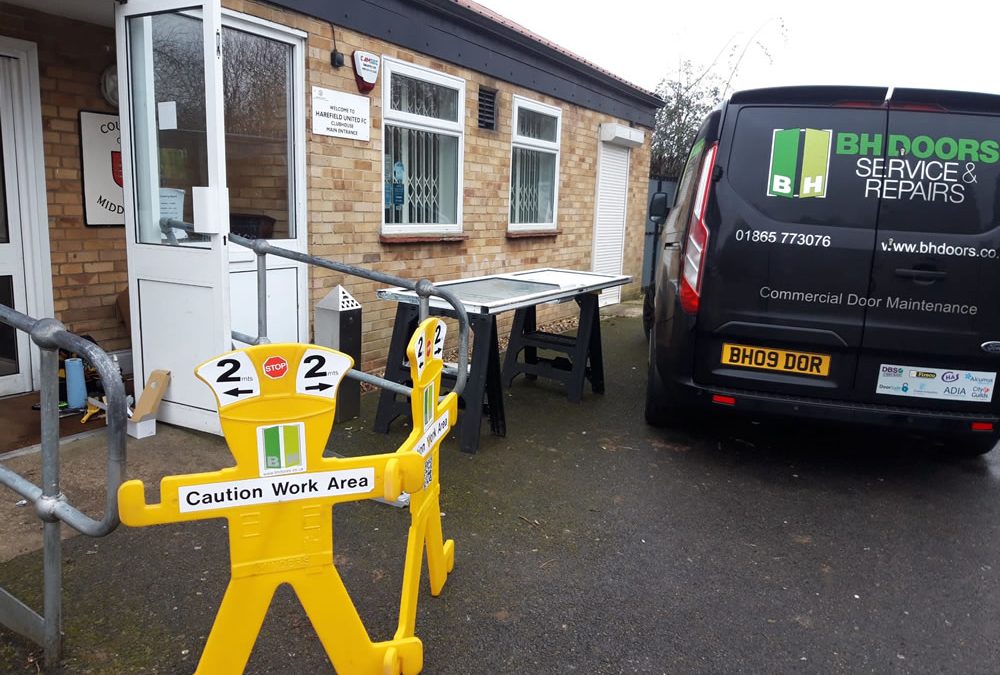 Aluminium Security Door Repair at Harefield United Football Club